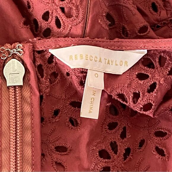 Rebecca Taylor Karina Altered Shoulder Tie Eyelet Lace Midi Dress Sz 0 - Picture 10 of 16